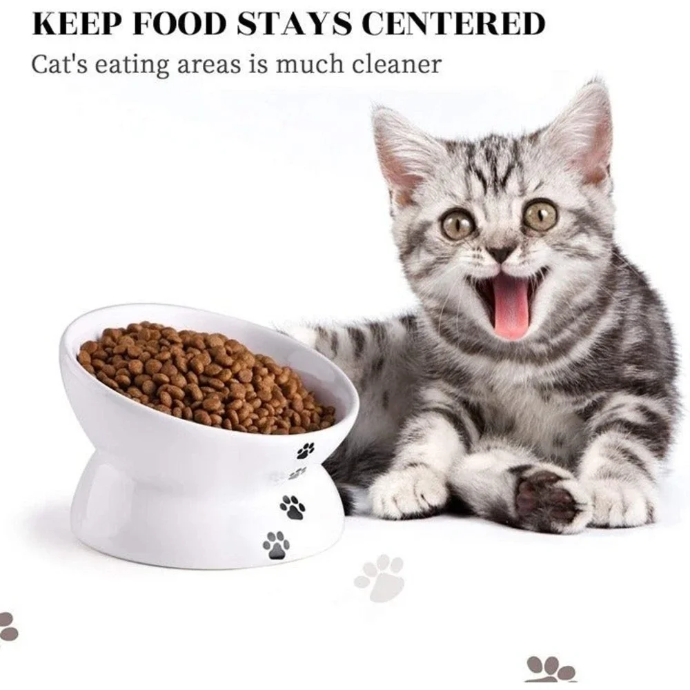 Cat Bowl Anti Vomiting, Raised Cat Food Bowls, Tilted Elevated Cat Bowl